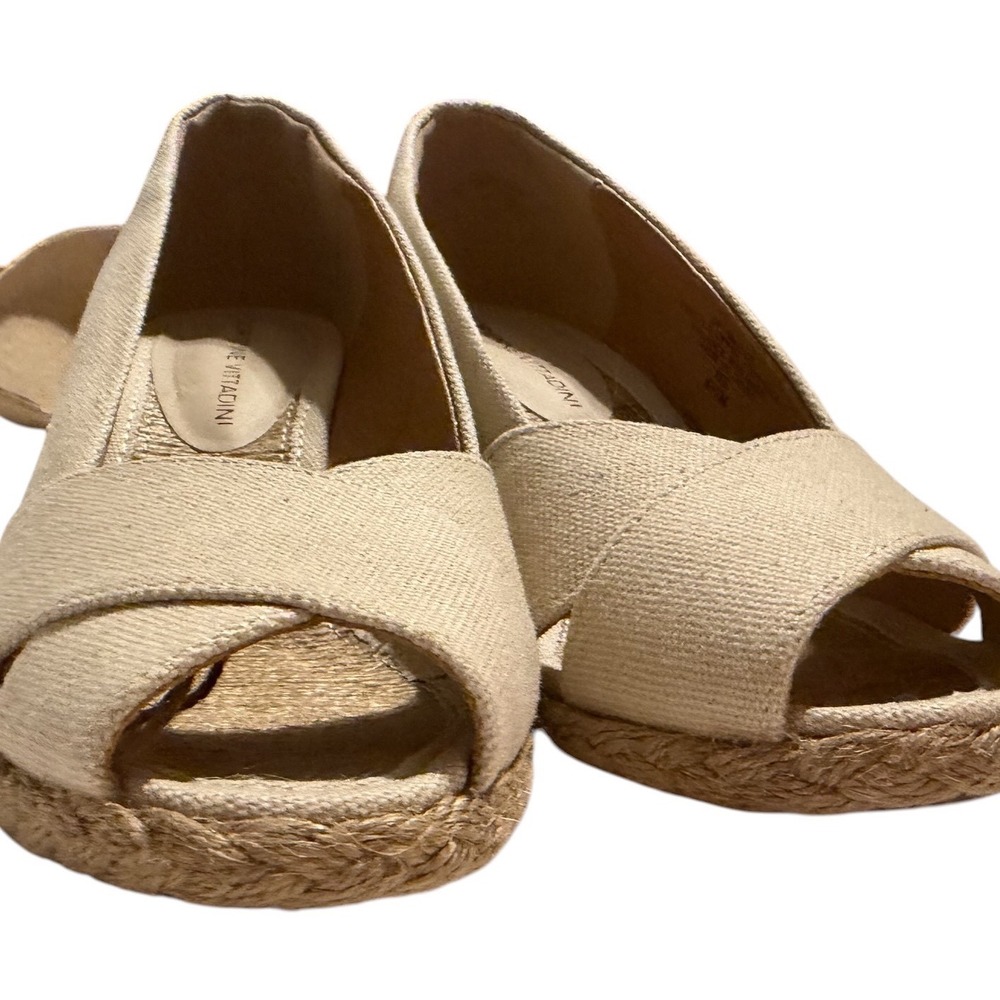 Adrienne Vittadini Bailee Beige Canvas Espadrille Wedge Sandals Womens 6.5M - Picture 10 of 12